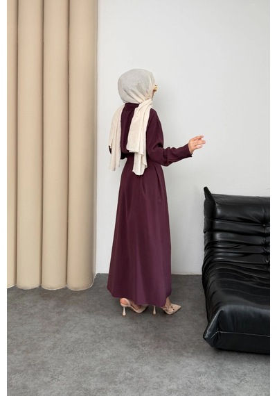 Mihran Butik Valeno Model Coupra Model Kumaş Kemer Detaylı Elbise Bordo