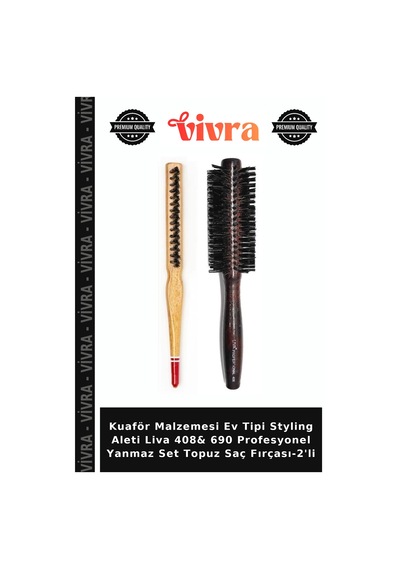 Kuaför Malzemesi Ev Tipi Styling Aleti Liva 408& 690 Profesyonel Yanmaz Set Saç Fırçası-2'li