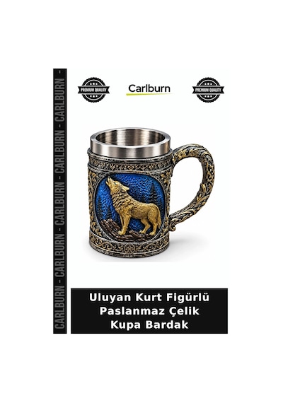 Özel Üretim Hediyelik Metal Dekoratif Uluyan Kurt Figürlü 3d Paslanmaz Çelik Kupa Bardak Alk6264 Çok Renkli