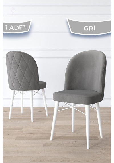 Canisa Bika Serisi 1 Adet Gri Mutfak Sandalyesi Beyaz Gürgen Ayaklı 1. Sınıf Babyface Kumaş Sandalye Gri Ayakları Beyaz