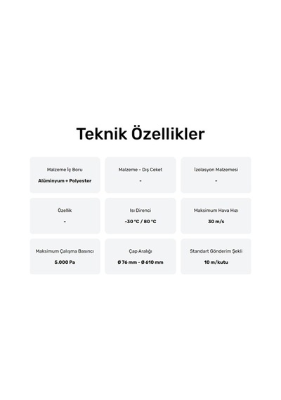 Ø315mm Air Alüminyum Izolesiz Flexible Hava Kanalı 10mt