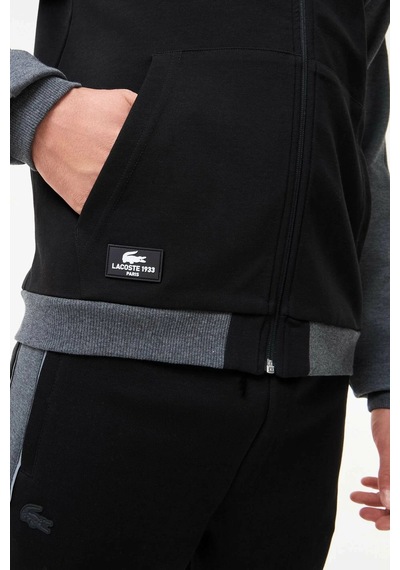Lacoste Mens Full Zip Slim Fit Hoodie Erkek Slim Fit Kapüşonlu Sweatshirt Siyah Siyah - Gri