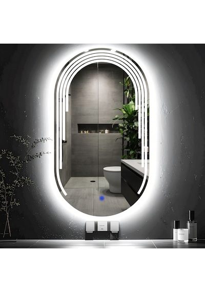 Eloura Beyaz Led'li Lazer Kumlamalı Lavabo & Banyo Aynası Dokunmatik Sensörlü 70 X 40 Cm