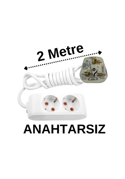 İngiliz Erkek Türk Dişi Universal Priz Dönüştürücüsü Uzatmalı 2 Li 2 Metre