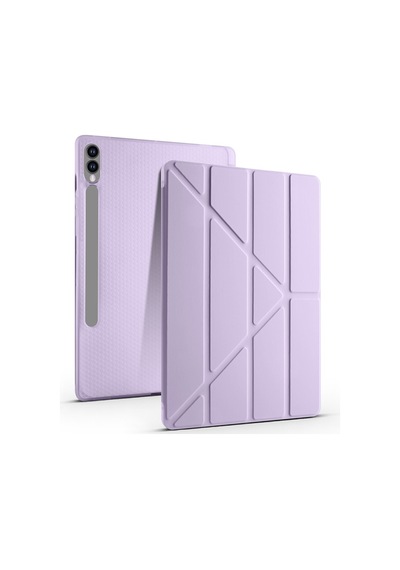 Galaxy Tab S9 Fe Plus 2023 Sm-x610-sm-x616 Uyumlu Kalem Bölmeli Dönebilen Üçgen Standlı Tri Folding Tablet Kılıfı - Lila - T29986