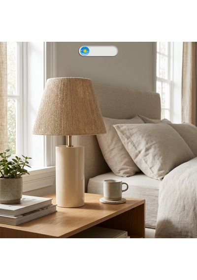 Calen Krem Gövde Hasır Sarı Başlık Dekoratif Abajur