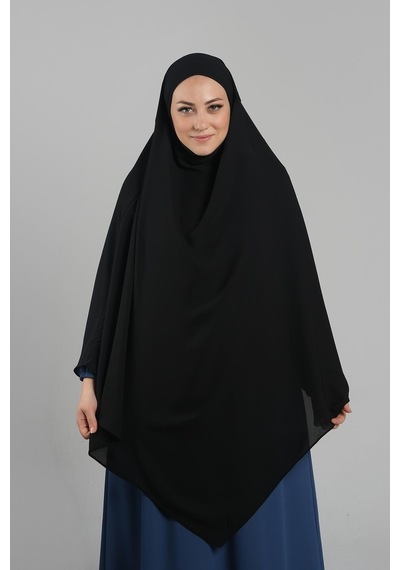 Hürrem Bone Siyah Pratik Hazır Geçmeli Tesettür Eşarp Krep Bağcıklı Sufle Hijab 2313 01 Siyah