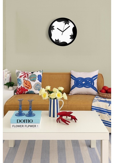 Kedi Tasarım Modern Duvar Saati - 25cm - Önü Camlı Siyah Kasa - Sessiz Mekanizma-jh0610 Siyah