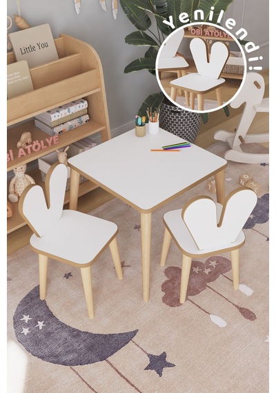 Çocuk Oyun Aktivite Masası 45x45 Cm 2 Sandalyeli Çocuk Çalışma Masası Çok Renkli