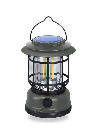 Solar Şarjlı Kamp Lambası, 10w Led, Retro Tasarım Acı Kahverengi