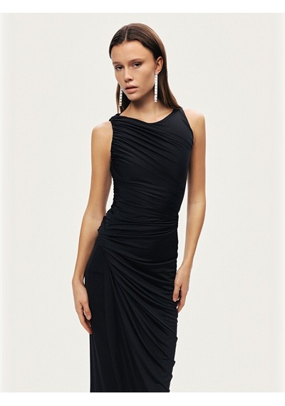 Nocturne Burgu Ve Drape Detaylı Maxi Elbise N26yn2778 Siyah