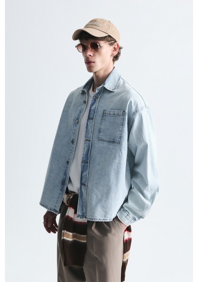 Vamos Oversize Denim Gömlek Açık Mavi