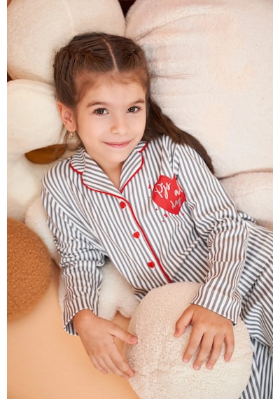 Çocuk Düğmeli Pijama Takım Gri