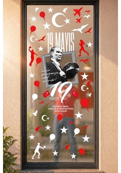 19 Mayıs Çift Taraflı Cam Sticker Seti 70 Parça Atatürk Temalı Pencere Süsü, Atatürk, Gençlik Bayram Dijital Baskı