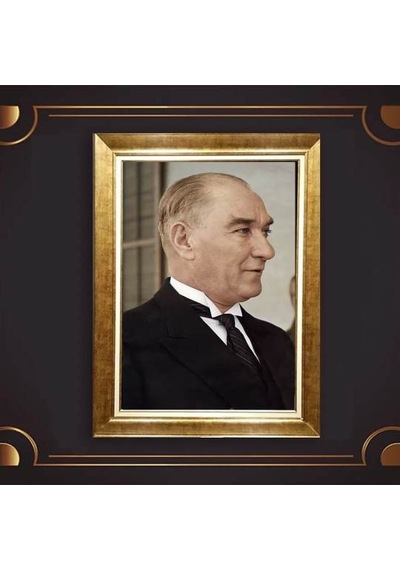 Altın Varaklı Çerçeveli Paspartulu Atatürk Tablo Hk2748
