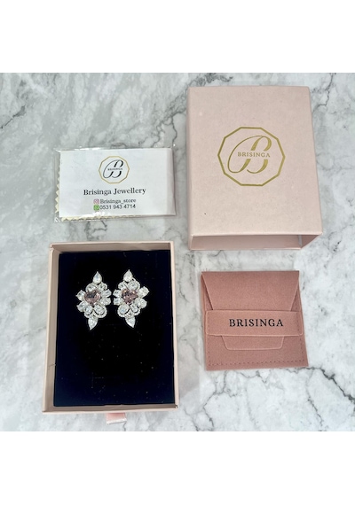 Kahverengi Kalpli İthal Gümüş Küpe-987 Silver