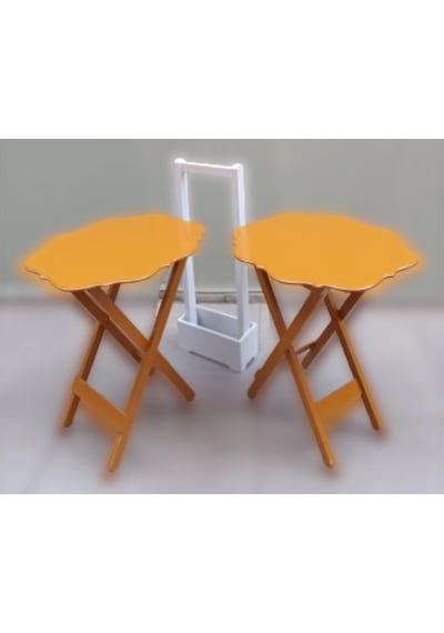 Çanta Zigon Sehpa Yonca Model İkili Takım Ahşap Mdf Hardal Renk Uyumu El Yapım