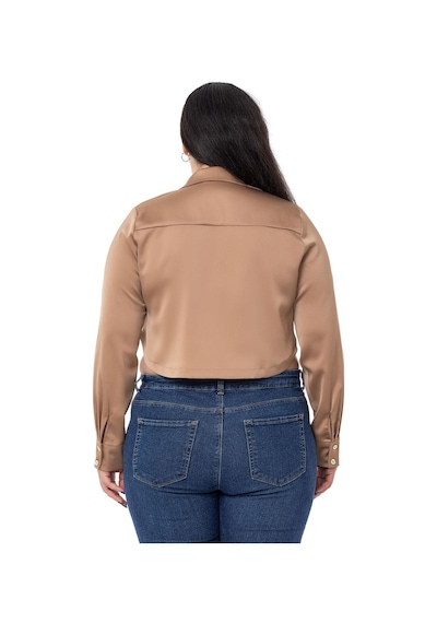 Disentis Büyük Beden Saten Manşetli Vizon Crop Gömlek-vizon Vizon