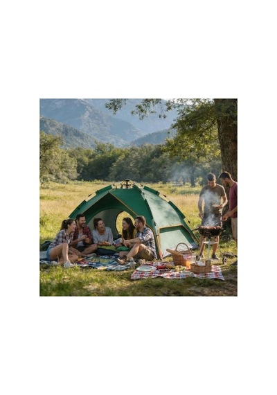 Buffer 6 Kişilik Otomatik Kamp Çadırı Çift Katmanlı, Suya Dayanıklı, Hızlı Kurulum Outdoor Aile V Yeşil