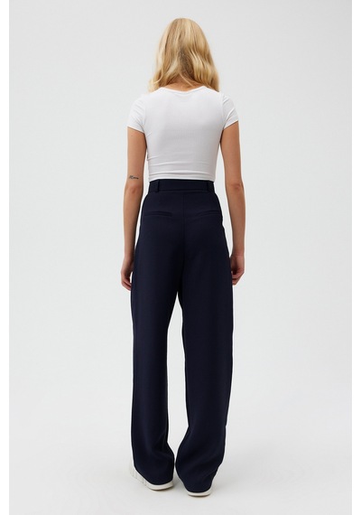 Açelyaokcu Premium Lowry Wide Leg Palazzo Dokuma Pantolon Lacivert