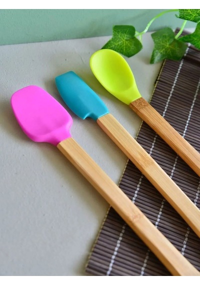 3'lü Bambu Mutfak Spatula Seti Uzun Ahşap Çok Renkli Diğer