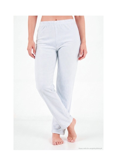 Lela Çizgili Yumuşak Kışlık Polar Pijama Takımı Kadın Pijama Takımı 6575030 Mavi