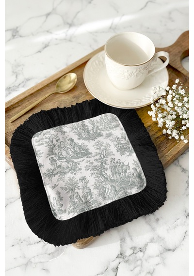 Toile Temalı Zarif Saçaklı Sunum Peçetesi-fransız Country Vintage Gri Siyah Bardak Altlığı Mendil Yosunlu Sütlü Bej Toile Temalı Zarif Saçaklı Sunum Peçetesi-fransız Country Vintage Gri Siyah Bardak Altlığı Mendil Yosunlu Sütlü Bej
