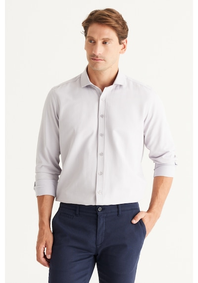 AC&Co / Altınyıldız Classics Erkek GRI Kolay Ütülenebilir Slim Fit Dar Kesim İtalyan Yaka Armürlü Gömlek Gri AC&Co / Altınyıldız Classics Erkek GRI Kolay Ütülenebilir Slim Fit Dar Kesim İtalyan Yaka Armürlü Gömlek Gri
