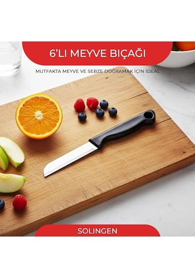 Solingen Germany Simli Meyve Bıçağı 6'li Siyah Soyma Doğrama Dilimleme Genel