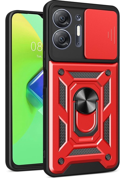 İnfinix Hot 30 5g Uyumlu Kılıf Pars Lens Yüzüklü Silikon - Kırmızı