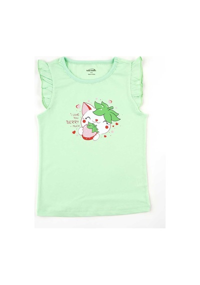 Fuar Baby Kız Çocuk %100 Pamuklu Bisiklet Yaka Fırfır Kollu Tişört 2-6 Yaş Yeşil Çilek Desenli Fuar Baby Kız Çocuk %100 Pamuklu Bisiklet Yaka Fırfır Kollu Tişört 2-6 Yaş Yeşil Çilek Desenli