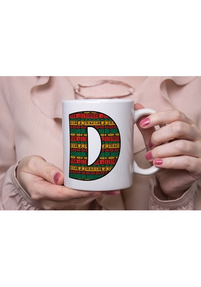 D Harfi Etnik Desenli Kupa - Afrika Tarzı Kahve Çay Kupası - Hediyelik - Black History Beyaz