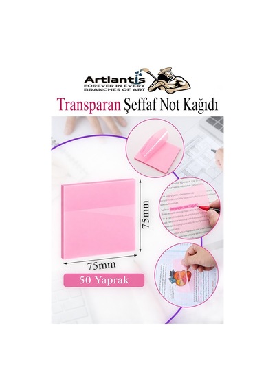 Beyaz Yapışkanlı Şeffaf Not Kağıdı 50 Yaprak 3 Paket Kare Transparan Postit 75x75 Mm Yarı Saydam İşaretleyici Aydınger