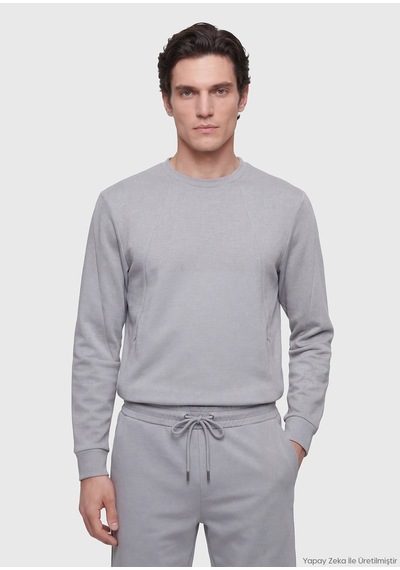 Ramsey Açık Gri Bisiklet Yaka Düz Sweatshirt