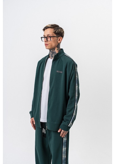 Respire Erkek Dark Striped Şerit Detaylı Dik Yaka Doubleface Zip Oversize Sweatshirt Nefti