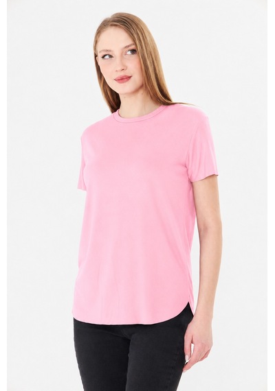 Sortie Collection Etek Ucu Damla Yırtmaçlı Basic Modal Bluz Pembe