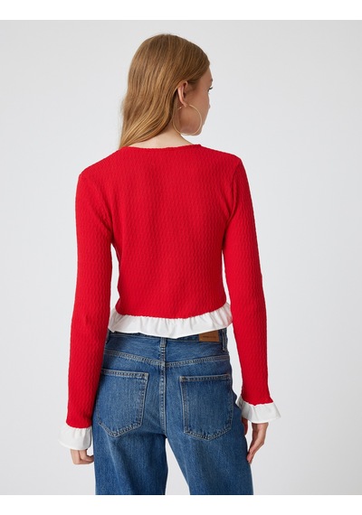 Koton Crop Hırka Düğmeli Fırfır Detaylı Bisiklet Yaka Slim Fit Kırmızı 5wal90024ık Kırmızı Koton Crop Hırka Düğmeli Fırfır Detaylı Bisiklet Yaka Slim Fit Kırmızı 5wal90024ık Kırmızı