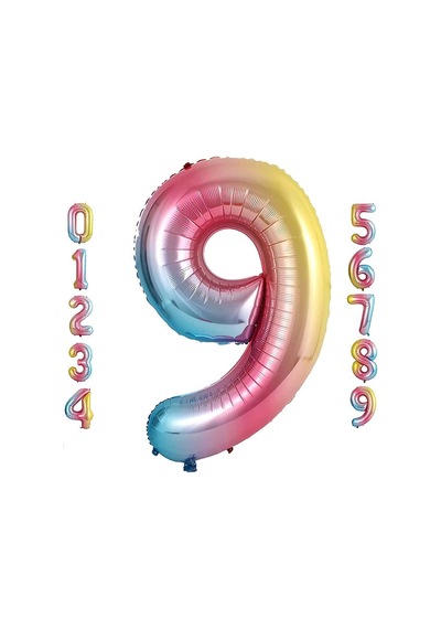 9 Dokuz Rakam Gökkuşağı Folyo Balon 34" Inc 76 CM