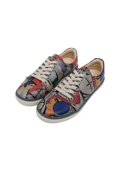 Kadın Vegan Deri Gri Sneakers - Cubic Faces Tasarım Çok Renkli
