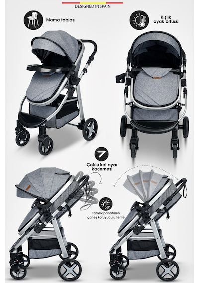 Baby Home 950 Tayla 6 In 1 Mama Tablalı Çift Yönlü Travel Sistem Bebek Arabası Siyah