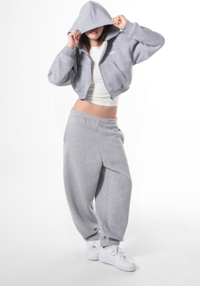 Flaw Nakışlı Zip Crop-28838 Gri Melanj