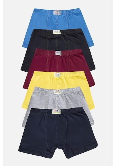 Arma Yıldız Erkek Çocuk Düz Pamuklu Likralı Renkli Boxer 6'lı Paket Çok Renkli