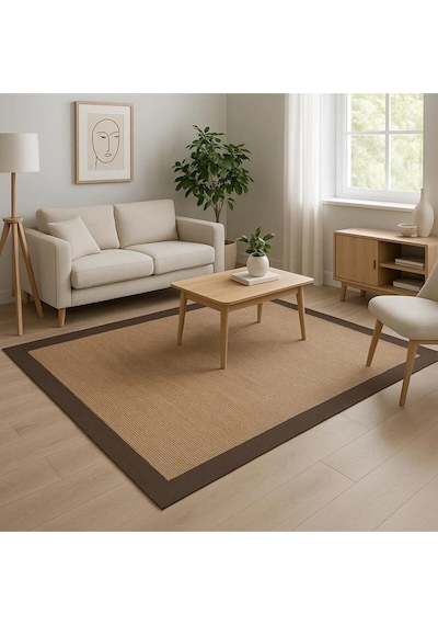 Sisal Görünümlü Yıkanabilir Dekoratif Kilim Kahverengi