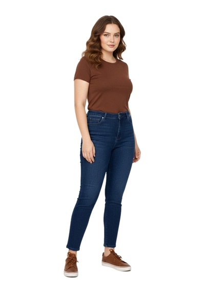 Kübra Kadın Bilek Jeans Pantolon Kemer Lastikli Düğmeli Taşlı Bgl-st05058 Koyu Mavi