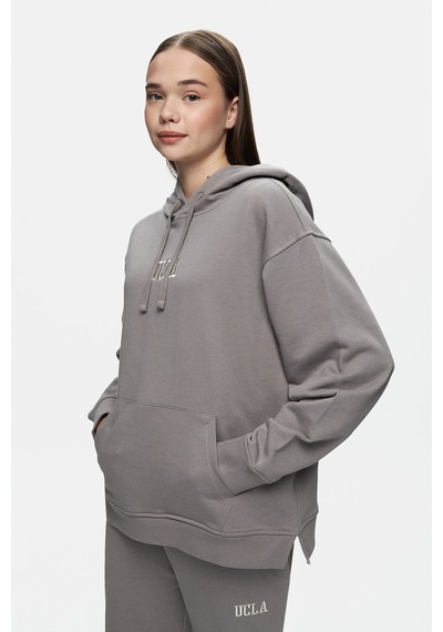 Ucla Jess Gri Kapüşonlu Nakışlı Oversize Kadın Sweatshirt Gri