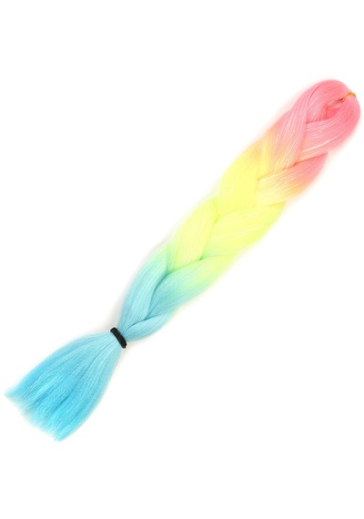 Simli Fuşya / Neon Sarı / Açık Mavi Ombreli Örgülük Saç 100 Gr. Renkli