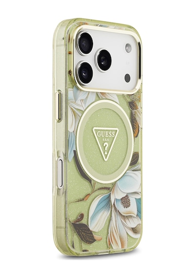 Apple Uyumlu iPhone 17 Pro Kılıf Guess Lisanslı M-safeli Simli Çiçek Desenli Metal Kamera Çerçeveli Kapak Yeşil Yeşil