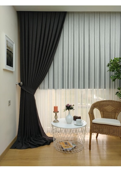 Evdepo Home Keten Füme Fon Perde Tek Kanat Füme