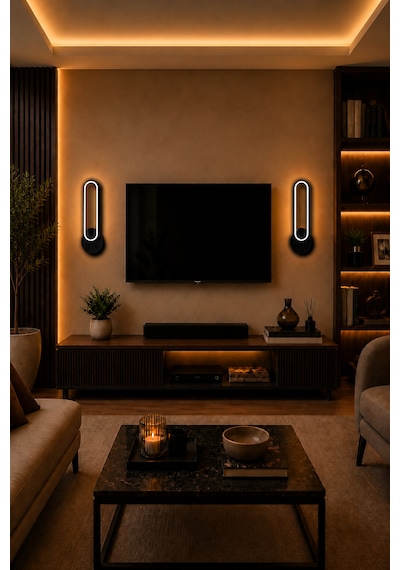 Dekoratif 20w Halka Modeli İç Mekan Siyah Kasa Amber Işık 30 Cm Duvar Aplik Pilli 2 Adet