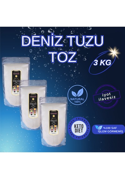 Hanzade Bitkisel Saf Deniz Tuzu Toz Öğütülmüş İyot İlavesiz 3 x 1 KG